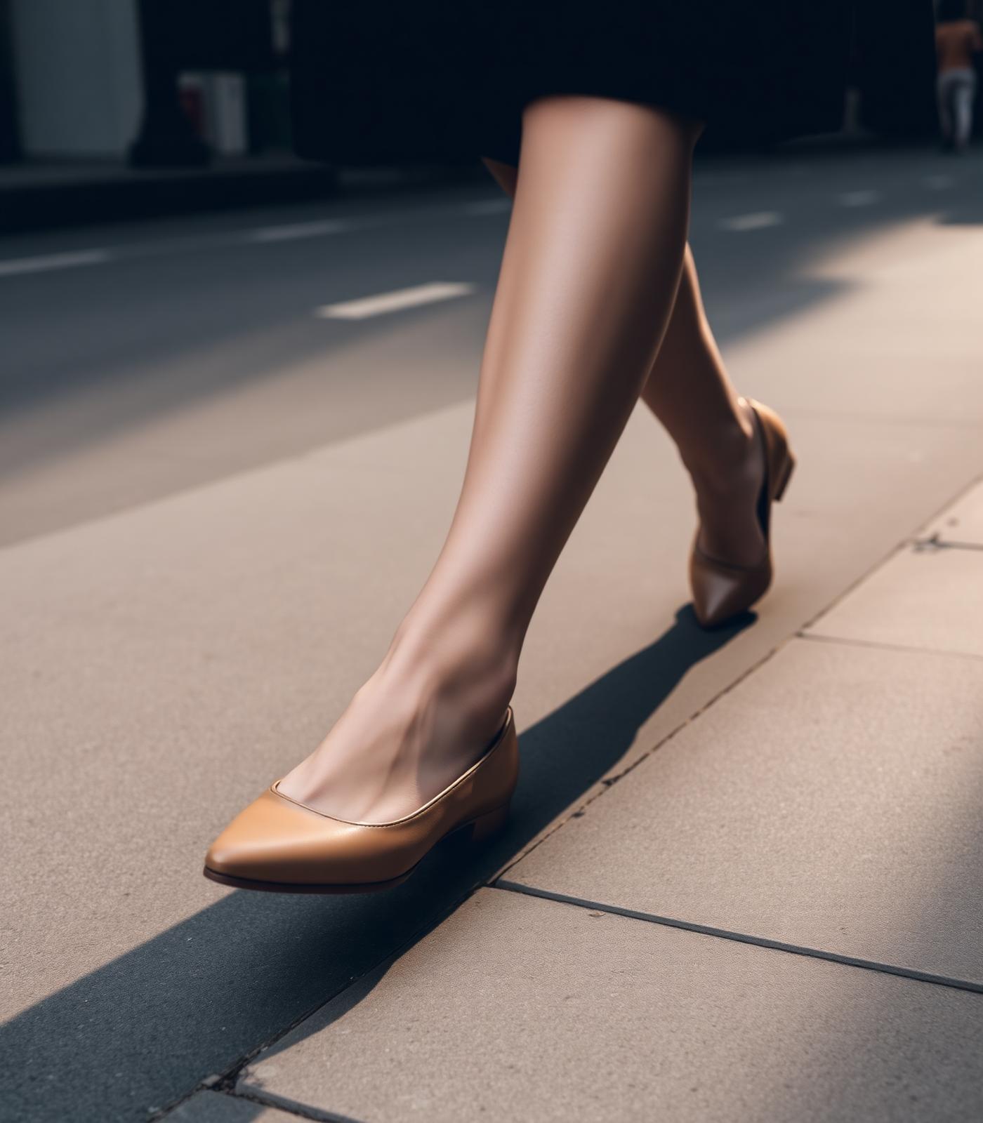 A woman walking through the city in SHAN flats
